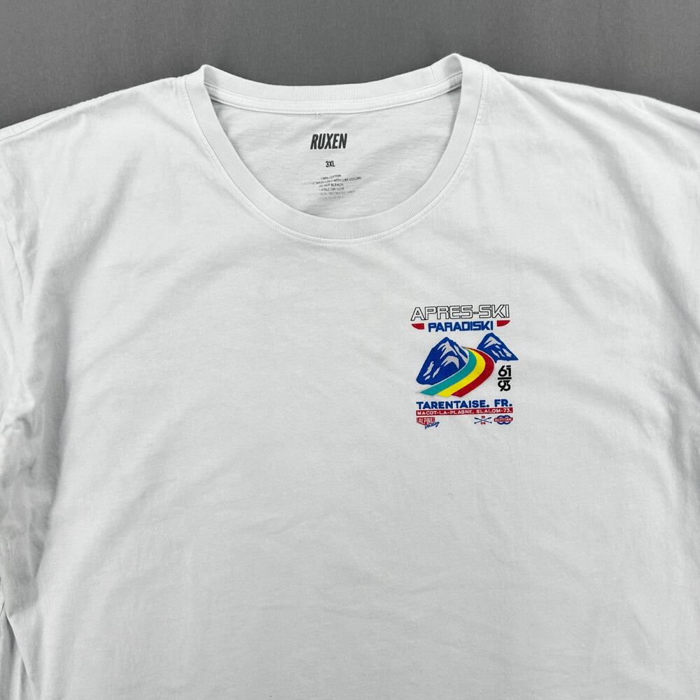 Retro Après-Ski Mountain Alpine Graphic Cotton T-Shirt White‎ Ruxen Men’s 3XL